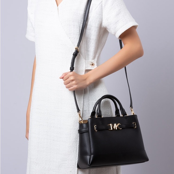 Michael Kors Reed SM Pebbled Leather Belted Satchel - Picture 11 of 11